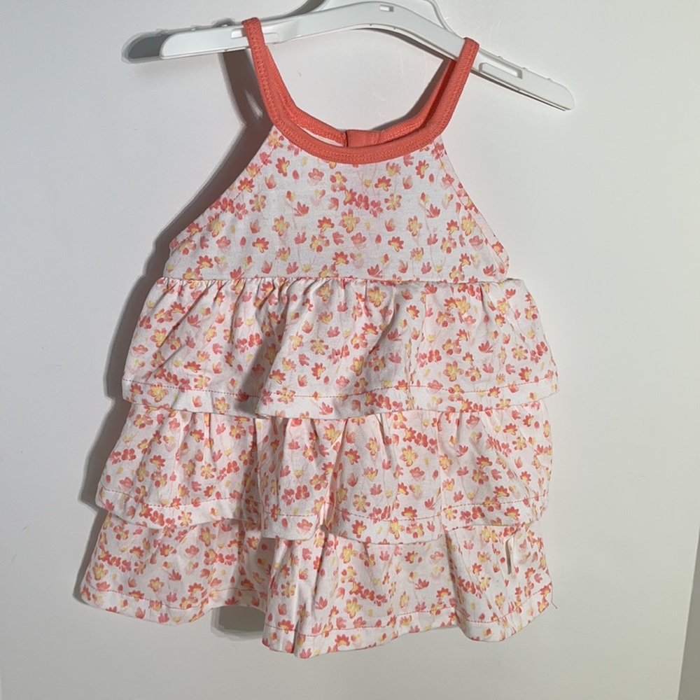 Burt’s Bees Baby Girl’s Peach & White Floral Petal Tiered Sleeveless Tunic - Picture 2 of 7